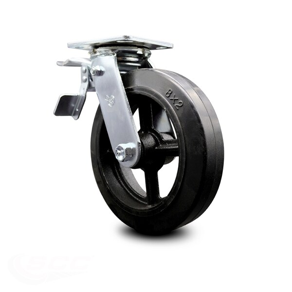 8 Inch Rubber on Steel Caster with Roller Bearing and Total Lock Brake SCC
